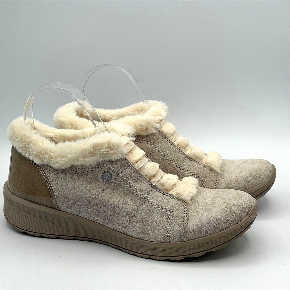Bzees Golden Shoes Womens Size 9 Beige Faux Fur Lined Slip On Comfort Sneakers